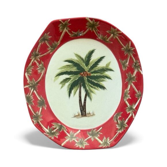 Set of 4 Pacific Rim Plates Palm Tree Green Red Border Wall Hanging Decor EUC - Picture 6 of 9